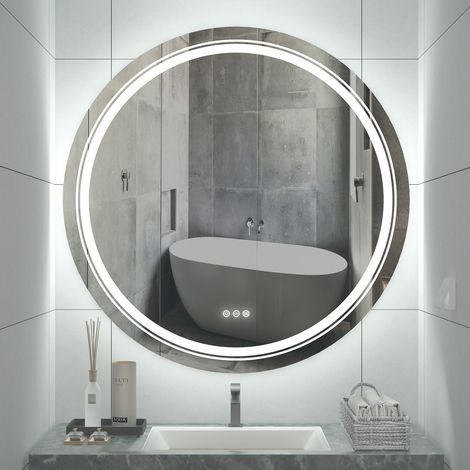 LUVODI Espejo Baño Antivaho con Doble Luz LED Redondo Iluminado Inteligente Retroiluminado de Pared, 90x90cm