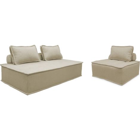 sweeek - Ensemble chauffeuses DAO pour canapé modulable en tissu capitonné 3 places beige (1/5)