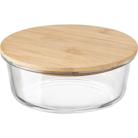 Contenitore rotondo in vetro Florina Clavato da 1300 ml con coperchio in bambù.
