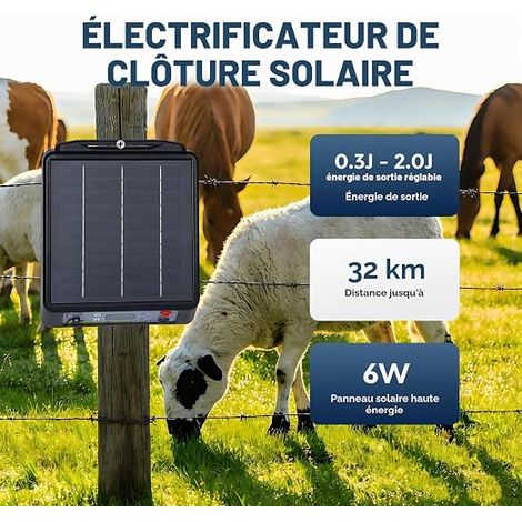 Clôture Électrique Solaire, Cloture Electrique Pour Animaux, 6-12 kV Berger électrique Contrôleur pour chevaux, 2 J Clôture électrique pour élevage d'animaux de berger, pour ferme, pâturage (1/4)
