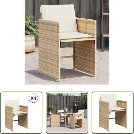 Rattanstuhl -  Gartenstühle mit Kissen 4 Stk. Beige Poly Rattan (1/5)