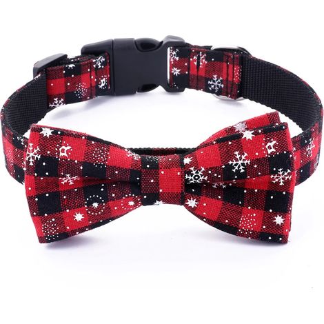 Collier de Noël pour chien, motif flocon de neige ajustable, rouge avec nœud papillon, disponible en 4 tailles