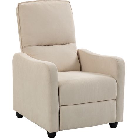 HOMCOM sillón reclinable manual, hasta 155°, de tejido efecto lino, reposapiés, muelles ensacados y acolchado grueso, para salón, dormitorio, crema (1/5)