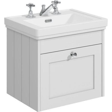 Balterley Butterton 500mm Wall Hung 1 Drawer Unit with Classic Basin 3 Tap Hole - Satin White (1/4)