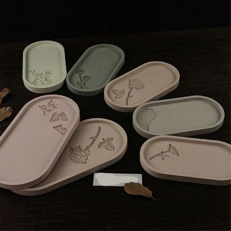 Moule en silicone ovale pour ciment, lot de 7, idéal pour la sculpture de roses, papillons et autres motifs (type dessous de verre). Compatible avec résine, béton et plâtre. (1/4)