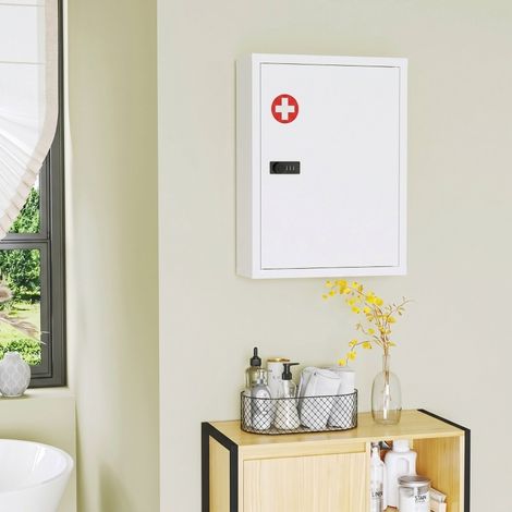 Armoire à pharmacie murale 40 x 15 x 53,5 cm, porte à serrure à combinaison, 3 niveaux, acier blanc (1/5)