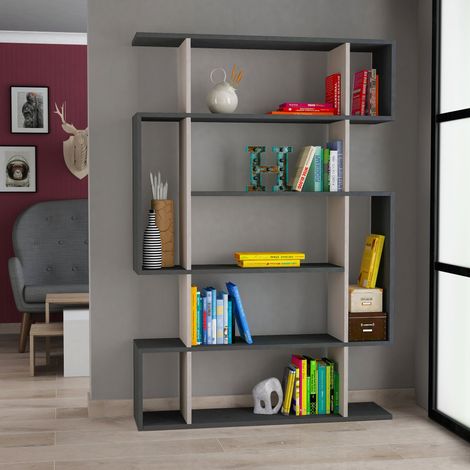 Decortie Mito Modernes Bücherregal Vitrine Anthrazit Grau Mokka Grau Hoch 161cm