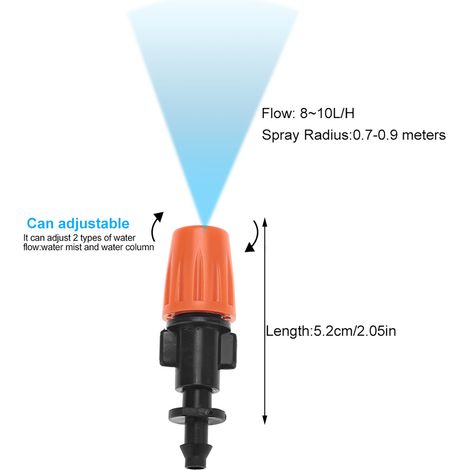 Bulle de brumisation réglable, 50pcs / set Sprinkler Head, 8 10L / H Convient pour les jardins de tube de 4 mm / 7 mm (diamètre intérieur / extérieur) pour les projets d'aménagement paysager (1/5)