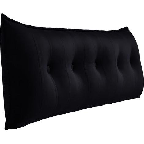 VERCART Großes dekoratives Bettkissen, geknöpftes Lesekissen, Körperkissen für Seitenschläfer, schwarzer Samt, 160 x 8 x 50 cm