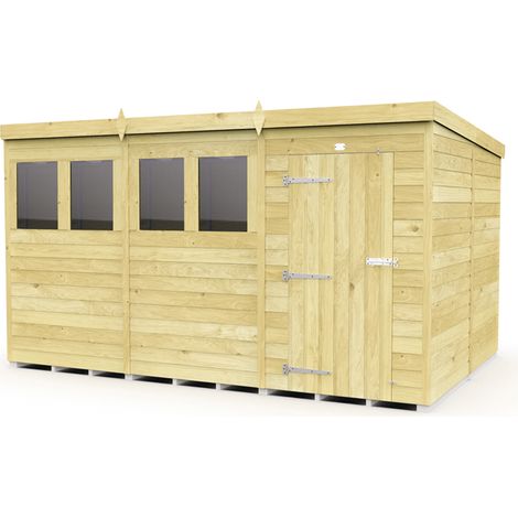 12 x 8 Feet Pent Shed - Single Door With Windows - Wood - L231 x W358 x H201 cm