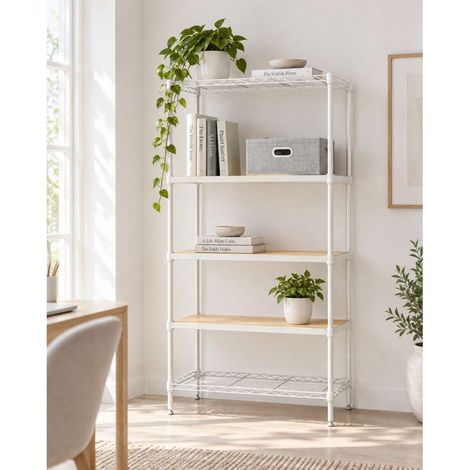 Domo Mea Scaffale Bianco 5 Ripiani in Legno - 40x80x180cm (1/2)
