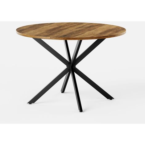 Table ronde de style ferme avec pieds en X, 120 cm - Table de cuisine, table à manger pour salon, bureau à domicile, balcon ou café - rétro marron & noir (1/5)