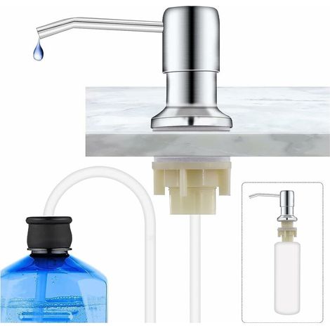 Distributeur de Savon Encastrable, Distributeur Savon Evier Cuisine Acier Inoxydable, Distributeur Savon Integre avec Bouteille 500ML et Ensemble de rallonge de 1,0 m, Recharge du Haut (1/5)
