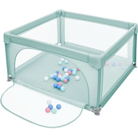 Baby Laufstall mit 50 Bällen 120x120x66 Schutzgitter, Babylaufstall mit Reißverschlusstür grün (1/5)