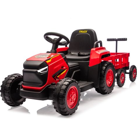 GARVEE Elektro Traktor für Kinder 12V mit Anhänger, Kinder Elektroauto, Fernbedienung, Sicherheitsgurt, 2 Fahrstufen, LED Scheinwerfer, Musik & Hupe, ab 3 Jahren, Rot (1/5)