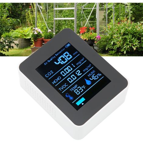 Capteur infrarouge 2CO3TB, détecteur de dioxyde de carbone multifonctionnel 5 en 1 pour la mesure de la qualité de l'air, de la concentration de formaldéhyde, de la température et de l'humidité (blanc (1/5)