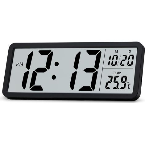 8.5 Inch Digital Wall Clock Battery Operated LCD Large Digit Digital Desk Clock with Temperature, Date, 12/24H, Wall Clock for Living Room, Bedroom, Office, Kitchen, Black