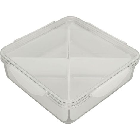 Elegante und vielseitige, transparente quadratische Aufbewahrungsbox mit Deckel, ideal zur Aufbewahrung von Nüssen und anderen kleinen Gegenständen. (1/5)