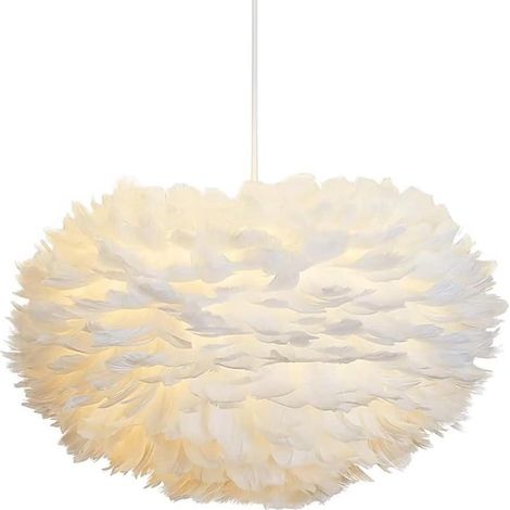 Suspension en plumes blanches, 40 cm, abat-jour tissé à la main pour chambre ou salon (1/3)