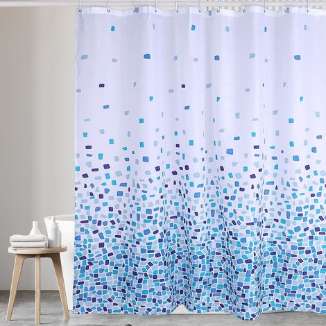 (Mosaikmuster – Blau, Einzelpackung) Duschvorhang für Badewanne und Badezimmer, waschbar, schimmel- und antibakteriell, 180 x 180 cm (71 x 71 Taschen), 100 % Polyester (1/5)