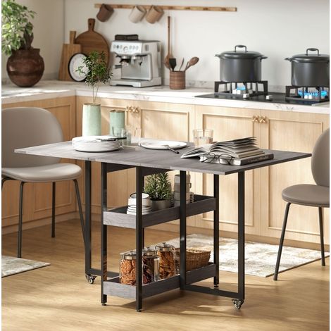 Table extensible 133,4x80x75 cm en bois gris, avec rangement pour cuisine FloraGrace (1/5)