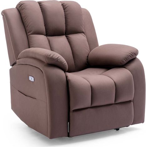 BROOKLINE ELECTRIC FABRIC AUTO RECLINER ARMCHAIR GAMING USB LOUNGE SOFA CHAIR MOCHA
