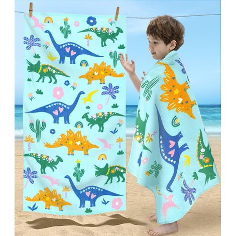 Filiyano-Serviette de plage dinosaure pour enfants, 75 x 150 cm, 330 g/m², en coton doux et absorbant, idéale pour la piscine, le surf, la plage, la (1/4)