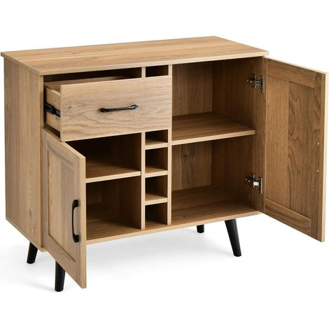 COSTWAY Buffet Cuisine Industriel avec 6 Porte-Bouteilles, Placard 2 Portes, pour Salle à Manger, Salon, Cuisine, 90 x 40 x 79 cm (1/5)