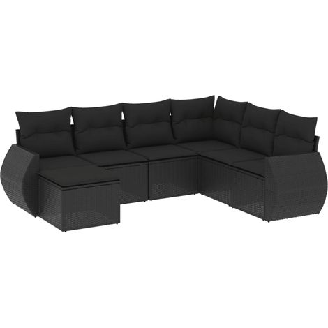 vidaXL Set Divani da Giardino con Cuscini 7pz Nero Polyrattan (1/5)