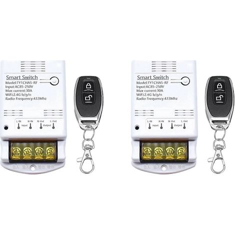 2 relais de commutation Wi-Fi 4000 W 30 A, application Tuya Smartlife, module récepteur RF 433 MHz, disjoncteur d'automatisation 220 V CA 85-250 V (1/5)