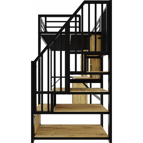 Letto a soppalco in metallo 90 x 200 cm nero con scrivania, armadio, scale e USB (1/5)