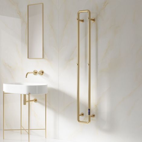 Reina Pelmo Electric Heated Towel Rail 1500mm H x 200mm W - Brushed Brass (1/4)