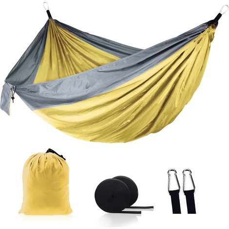Hamaca grande de nailon LIFCAUSAL para interiores y exteriores, ideal para acampar, la playa y hacer senderismo. Fabricada con tejido 210T duradero y suspensión reforzada. (1/5)