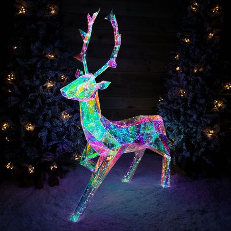1.4m Light up Standing Iridescent Dream Christmas Stag with 600 White LEDs (1/5)
