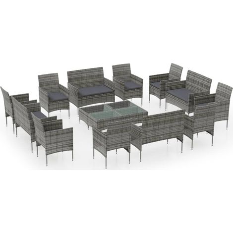 Maison Exclusive - 16-tlg. Garten-Lounge-Set mit Auflagen Poly Ra