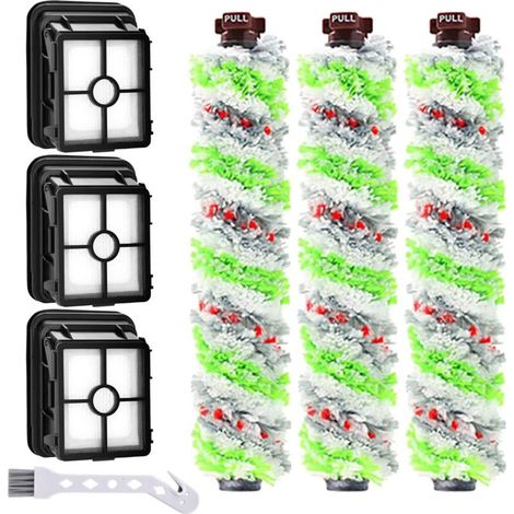 Lot de 3 filtres de Rechange et 3 Rouleaux de Brosse Multifonction pour Animal Domestique Bissell Crosswave 3 en 1 pour aspirateur Bissell CrossWave 1866 1785 2052 1713