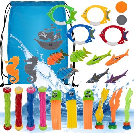 [PACKUNG] Wasserspielzeug für Pool, Badewanne, Tauchen, 27 Teile + Tasche Z3077 (1/5)