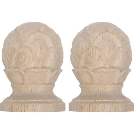 2pcs Fleurons Décoratifs en Bois de Pin Ananas, Embouts de Capuchons pour Poteaux D'escalier et Clôture, Finition Lisse, Support Structurel, Décor Intérieur Élégant (1/5)