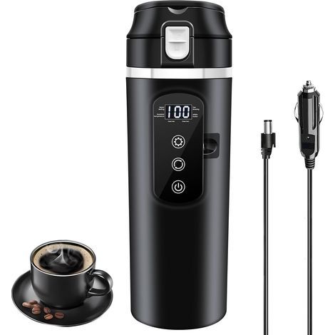 DC 12V/24V auto reizen elektrische waterkoker, 500ml auto verwarming mok met anti-morsen deksel, lekvrij, 304 roestvrij stalen voering draagbare koffie theekop tot 100 ℃ variabele temperatuurcontrole (1/5)