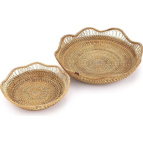 Cesto di frutta in rattan da 2 pezzi, cestino decorativo per pane e dolcetti, 30 cm e 21 cm (1/4)