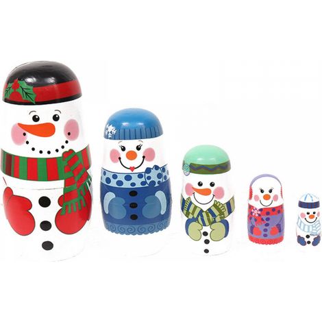 Poupées Matriochka de Noël, 5 pièces, poupées Matriochka en bois peintes à la main, décoration d'intérieur (bonhomme de neige) (1/5)