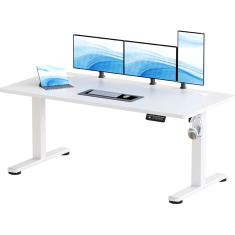 Bureau Assis-Debout Électrique 160 x 60 cm, Blanc (1/5)