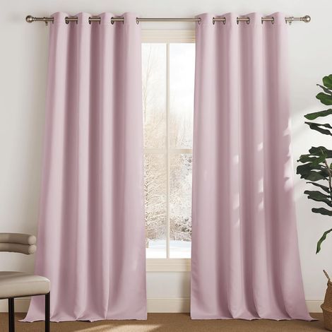 Lot de 2 Rideau Occultant Thermique Isolant Anti Froid et Chaleur 132x92 (lxH) Tenture Opaque à Oeillets Isolation Lumiere Uv Decoration Chambre Maison Salon Intérieurs. Rose Clair (1/5)