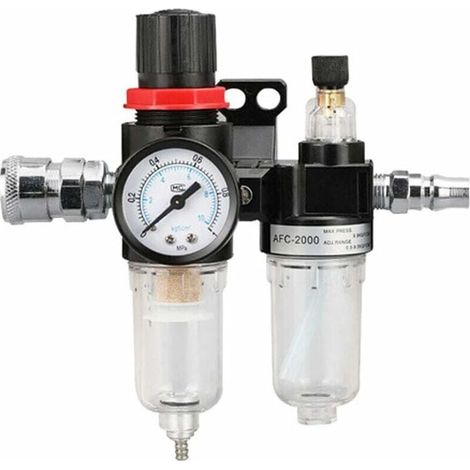Filtre Régulateur pour Air Comprimé 1/4" Pression Piège À Humidité Huile Eau Lubrificateur Séparateur Réducteur Compresseur pneumatiques gaz Jauge Connecteur (1/5)
