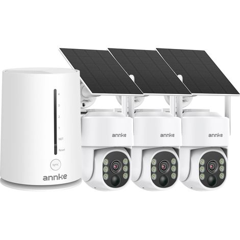 Sistema di videosorveglianza, risoluzione 4MP, alimentazione solare, 3 telecamere, scheda TF da 64GB, senza spina (1/2)