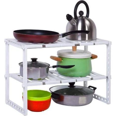 Étagère sous-Sol avec 2 étagères, Organisateur Cuisine et Salle de Bain, Multifonction, Aluminium Blanc 31 x 49,8 x 7 cm (1/5)