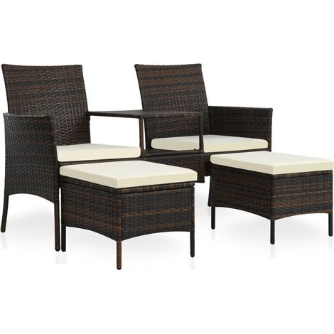 Canapé classique,Sofa Rétro pour Relax de jardin table à thé et tabourets Résine tressée Marron -Q8229 (1/5)