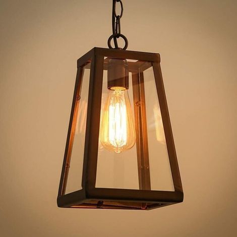 Outdoor Pendant Light, Retro Black Hanging Lamp, IP44, Vintage Industrial Iron Ceiling Light + Rainproof Glass Wall Lamp, Pavilion, Villa, Loft Chandelier, Outdoor Lamp (1/5)
