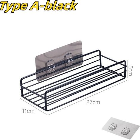 (A-Noir 1 pièce) Étagère de salle de bain - Accessoires de salle de bain - Étagère de rangement pour shampoing - Porte-cosmétiques - Étagère métallique sans perçage - Organisateur de condiments - Étag (1/5)