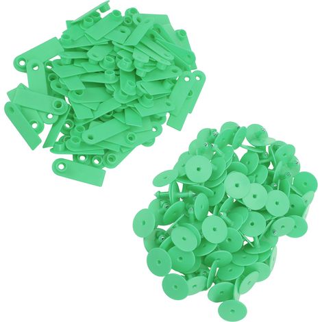 100 étiquettes auriculaires vierges pour animaux (chèvres, moutons, porcs, etc.) en TPU vert, sans inscription. (1/5)